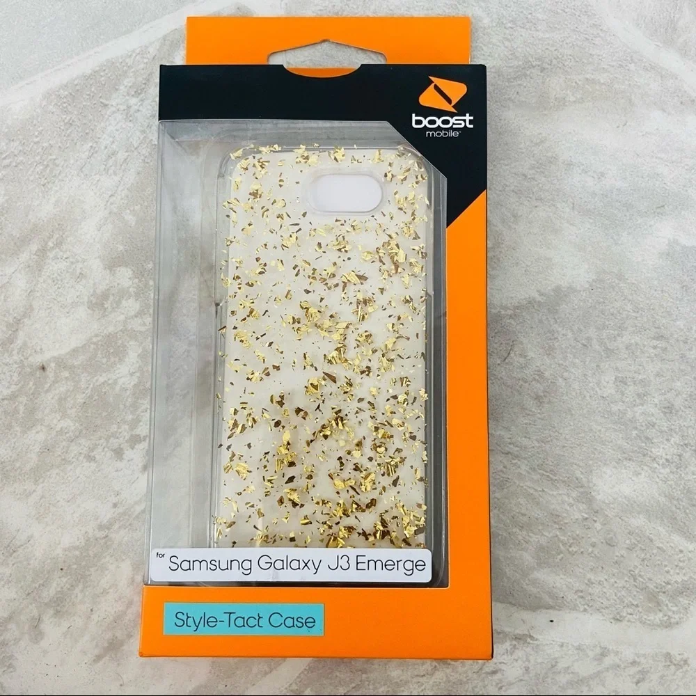Samsung galaxy J3 Emerge gold sparkle speckle style-tact protective phone case